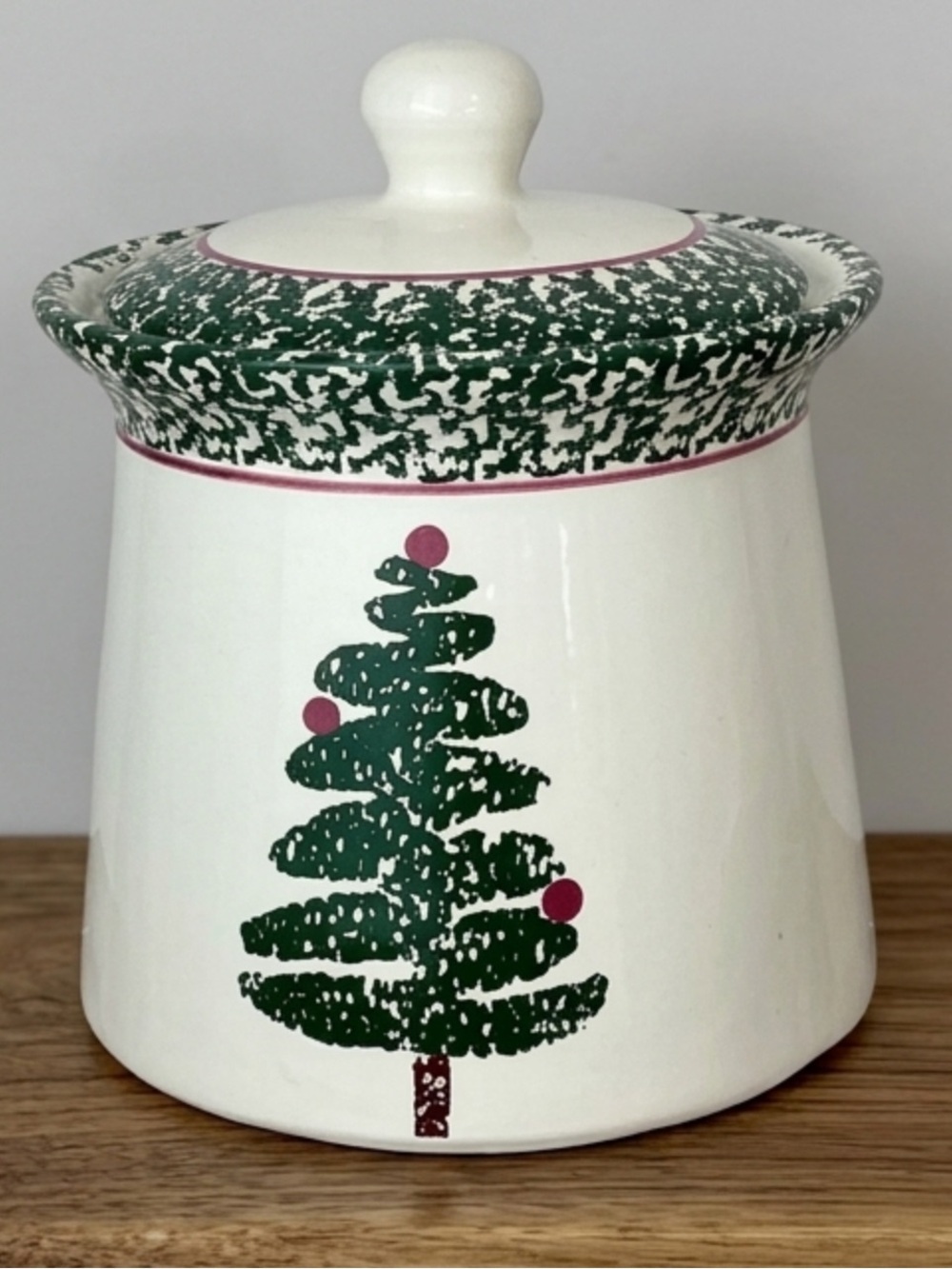 Vintage Christmas Tree Cookie Jar Canister by Bizzirri Made in Italy Green Red